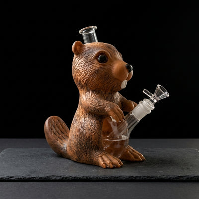 8.7'' Beaver water pipe on dark slate surface - Oil Slick Pad