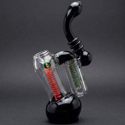 8" Black & Color Line Swirl Double Bubbler