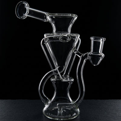 8″ Clear Dual Uptake Recycler on dark slate surface - Oil Slick Pad