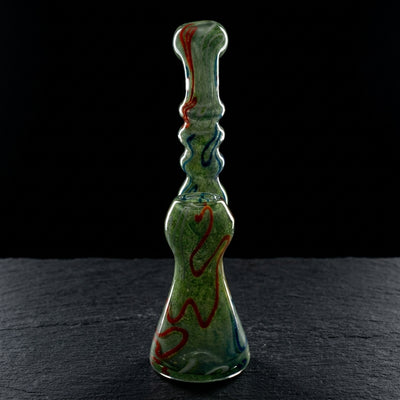 8" Color Frit w/ Multi Color Line Bubbler on dark slate surface - Oil Slick Pad