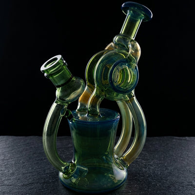 8″ Color Fume Double Uptake Wheel Recycler on dark slate surface - Oil Slick Pad