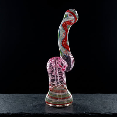 8" Color Wave Neck & Base Sectional Bubbler on dark slate surface - Oil Slick Pad