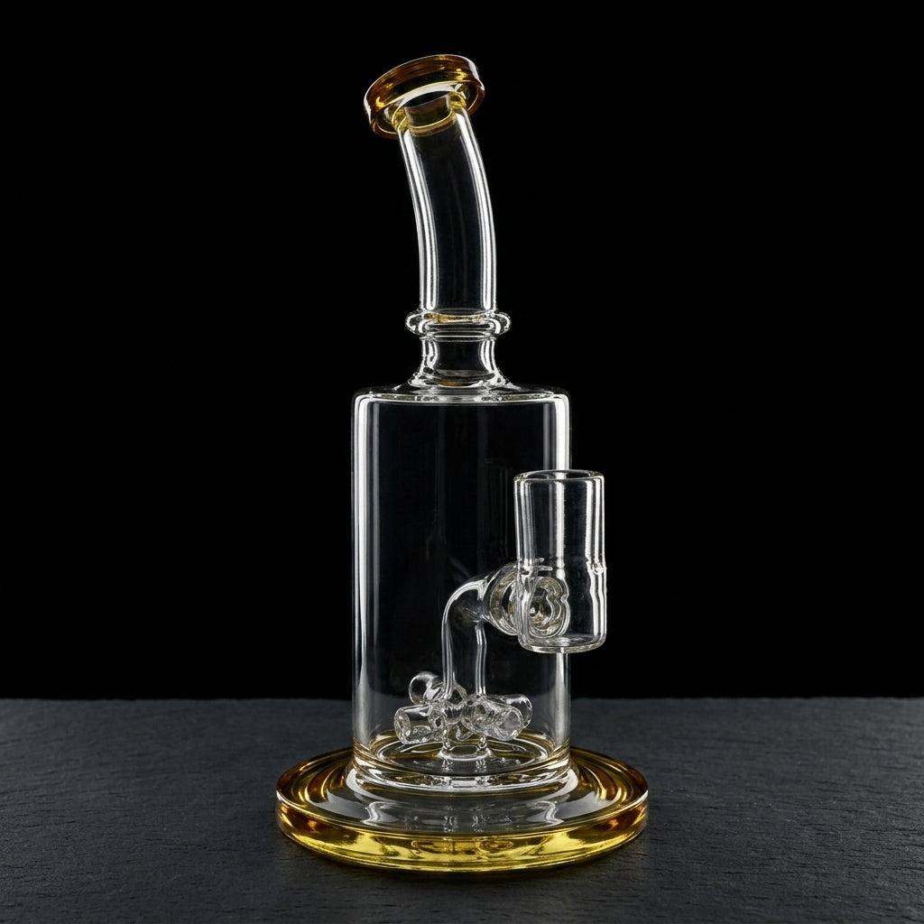 8" Encore Color Lip/Foot Chopper Perc Rig on dark slate surface - Oil Slick Pad