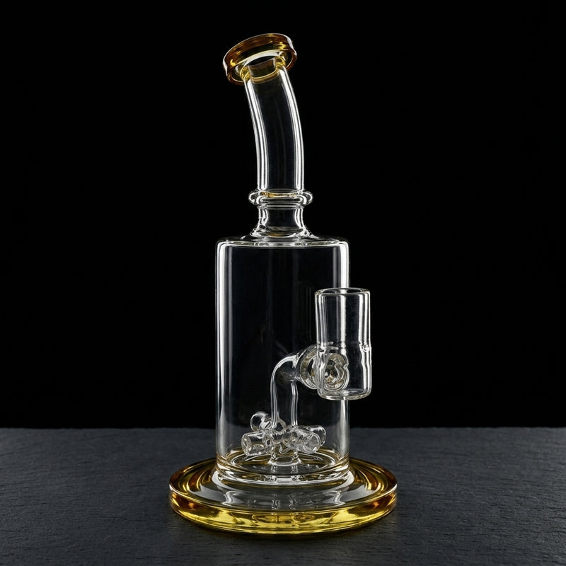 8" Encore Color Lip/Foot Chopper Perc Rig on dark slate surface - Oil Slick Pad