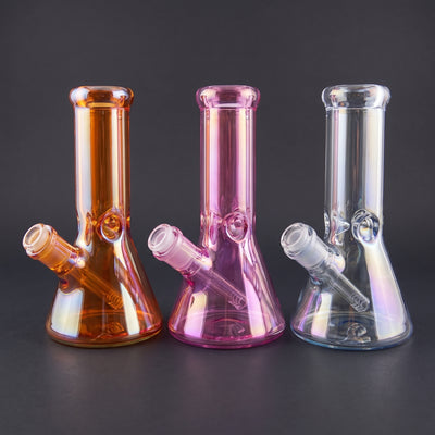 8" Iridescent 7mm Thick Beaker in Orange, Pink and Clear