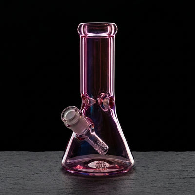 8″ Iridescent 7mm Thick Beaker on dark slate surface - Oil Slick Pad