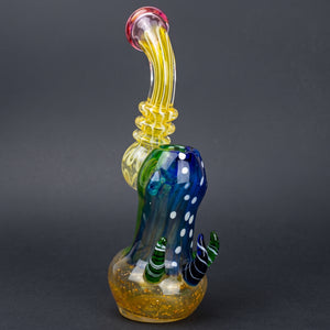 8" Multicolor Body Squiggle Line Neck Two-Tone Triple Horn Bubbler