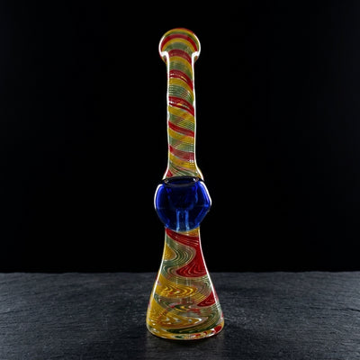 8" Reversal Base Color Bowl & Twisted Line Neck Bubbler on dark slate surface - Oil Slick Pad