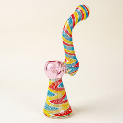 8" Reversal Base Color Bowl & Twisted Line Neck Bubbler, light background