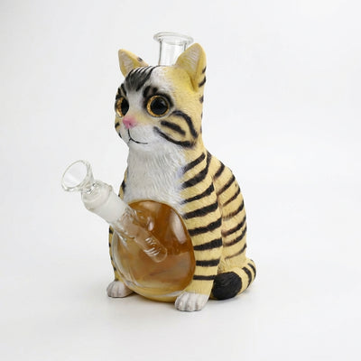 8.8" Tabby Cat Water Pipe | Glass + PVC
