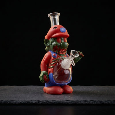 9.2" Zombie Plumber Water Pipe on dark slate surface - Oil Slick Pad