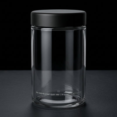 Oil Slick 18oz Child-Resistant Glass Jars with Black Caps - 28 Grams (1 Ounce) Capacity - alternate angle