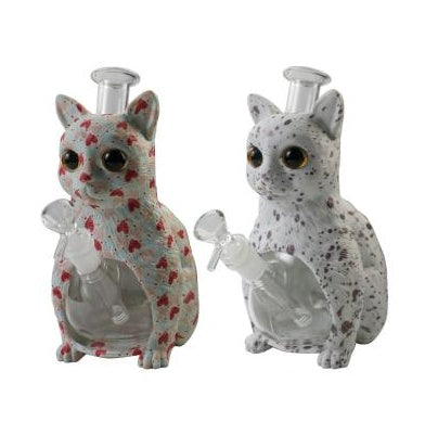 8.8" Cat Water Pipe with Printing | Glass + PVC