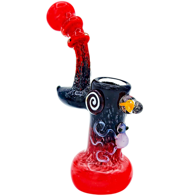 7.5″ Color Frit w/ Critter & Mushroom Implosion Glass Bubbler