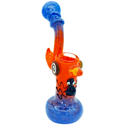 7.5″ Color Frit w/ Critter & Mushroom Implosion Glass Bubbler