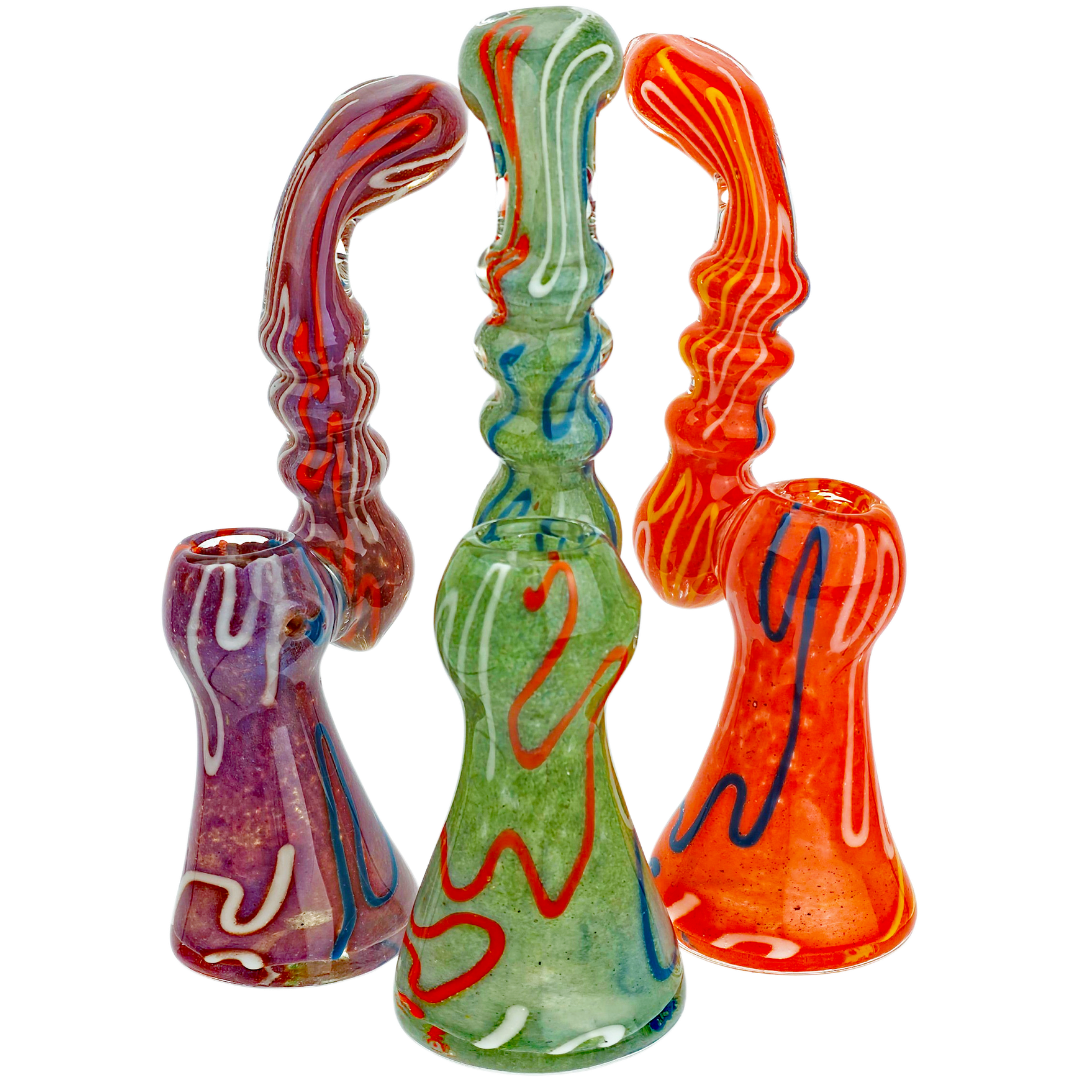 8" Color Frit w/ Multi Color Line Bubbler