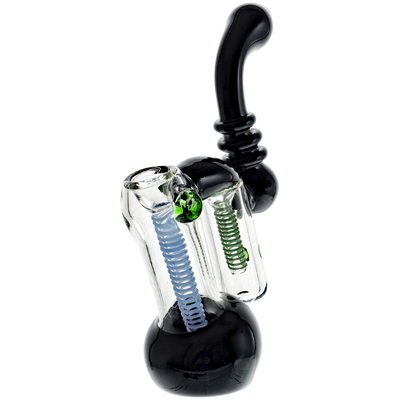 8" Black & Color Line Swirl Double Bubbler