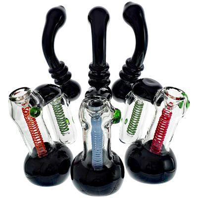 8" Black & Color Line Swirl Double Bubbler