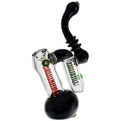 8" Black & Color Line Swirl Double Bubbler