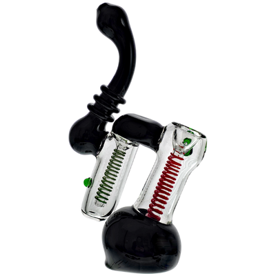 8" Black & Color Line Swirl Double Bubbler