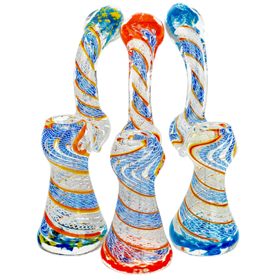 6" Frit Mouth & Base Twisted Cane Body Bubbler
