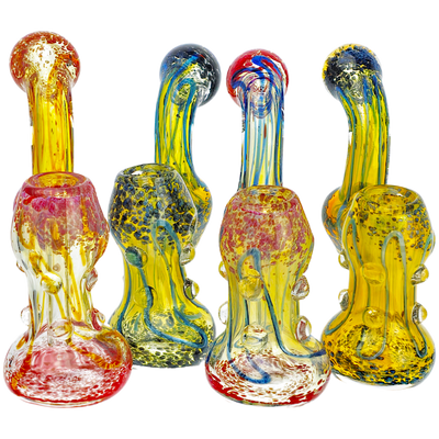 5.5" Frit Fume & Squiggly Line w/ Clear Dots Body Bubbler