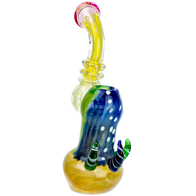 8" Multicolor Body Squiggle Line Neck Two-Tone Triple Horn Bubbler