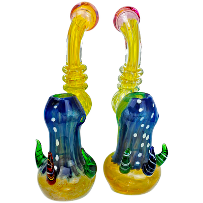 8" Multicolor Body Squiggle Line Neck Two-Tone Triple Horn Bubbler