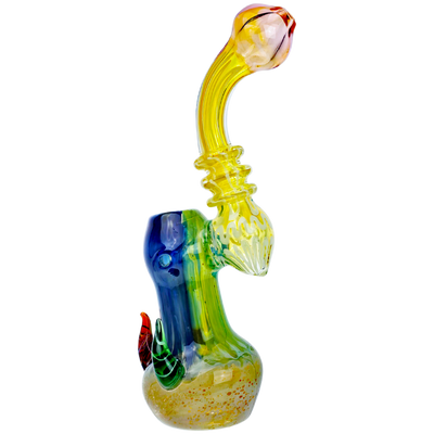 8" Multicolor Body Squiggle Line Neck Two-Tone Triple Horn Bubbler