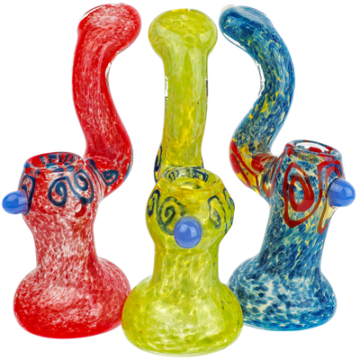 7" Frit Base & Mouth w/ Fume Swirl Body & Color Marble Bubbler