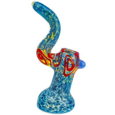 7" Frit Base & Mouth w/ Fume Swirl Body & Color Marble Bubbler