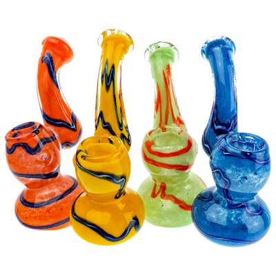 4" Frit Two-Tone Squiggle Line Mini Bubbler