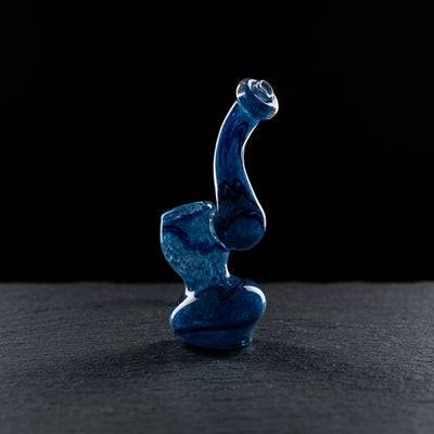 4" Frit Two-Tone Squiggle Line Mini Bubbler in Blue