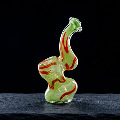 4" Frit Two-Tone Squiggle Line Mini Bubbler in Green