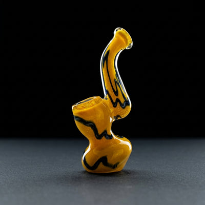 4" Frit Two-Tone Squiggle Line Mini Bubbler in Yellow