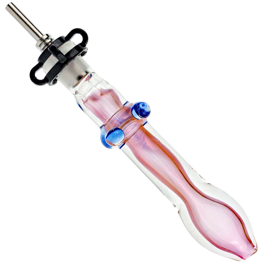 5.5″ FUME W/ COBALT DONUT STAND NECTAR STRAW