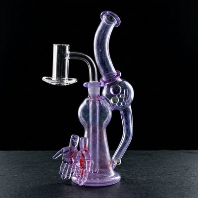Cove Glass Purple Hands Recycler Set on dark slate surface - Oil Slick Pad