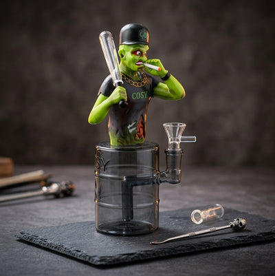 9" Baseball man water pipe - detail view