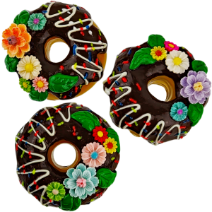 3″ GLASS DONUT W/ CERAMIC FLOWERS HAND PIPE