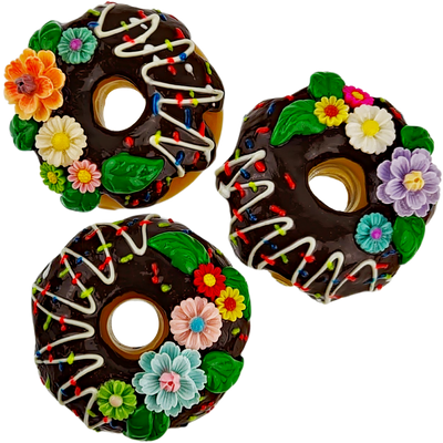 3″ GLASS DONUT W/ CERAMIC FLOWERS HAND PIPE