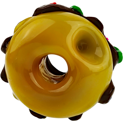 3″ GLASS DONUT W/ CERAMIC FLOWERS HAND PIPE