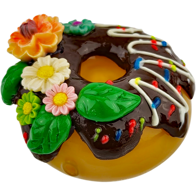 3″ GLASS DONUT W/ CERAMIC FLOWERS HAND PIPE