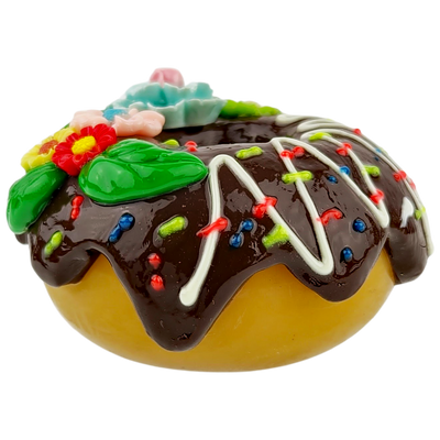 3″ GLASS DONUT W/ CERAMIC FLOWERS HAND PIPE