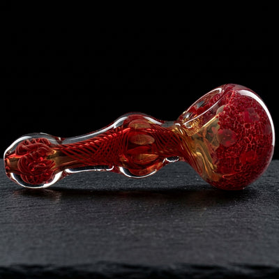 4.5" Frit Fume Squiggle Line Orb Hand Pipe in Red