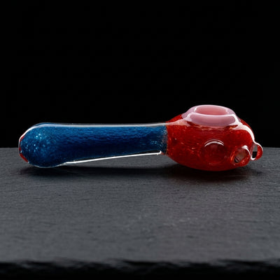 5" Frit Flat Head Hand Pipe in Red & Blue