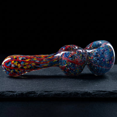 5.5" Confetti Frit Double Bowl Hand Pipe in Red Confetti