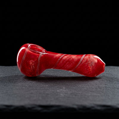 4" Frit Twisted Cane Swirl Hand Pipe in Red