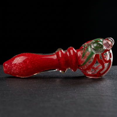 5" Squiggle Head Frit Body Hand Pipe in Red