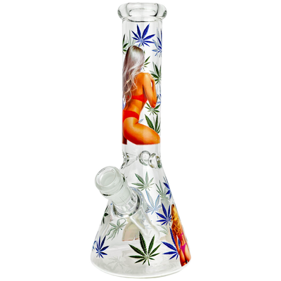 10" Hemp Leaf Booty Decal Beaker - close-up view