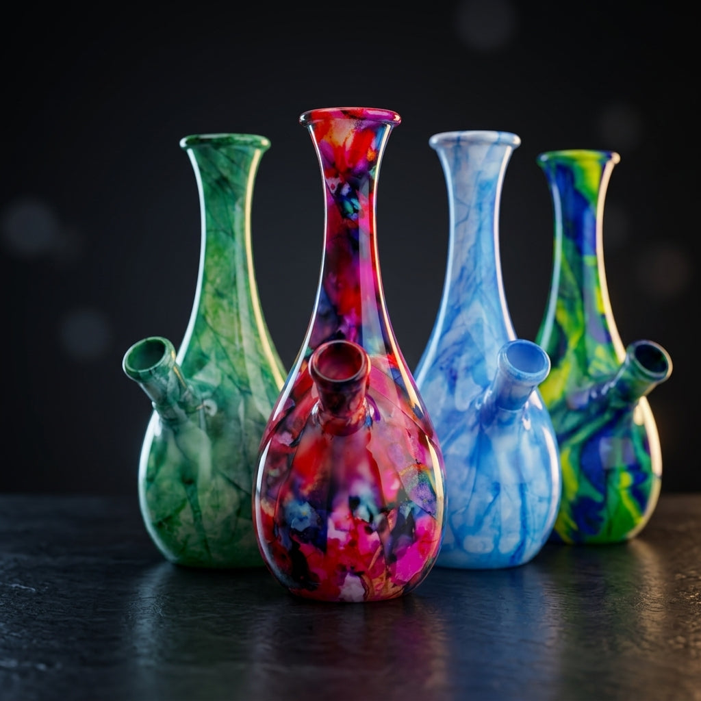 7" Watercolor Style Glass Vase Bong